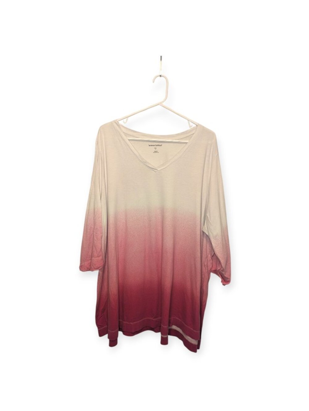 Woman Within 3/4 Sleeve T-shirt V-Neck White Pink Gradient Size 3X.